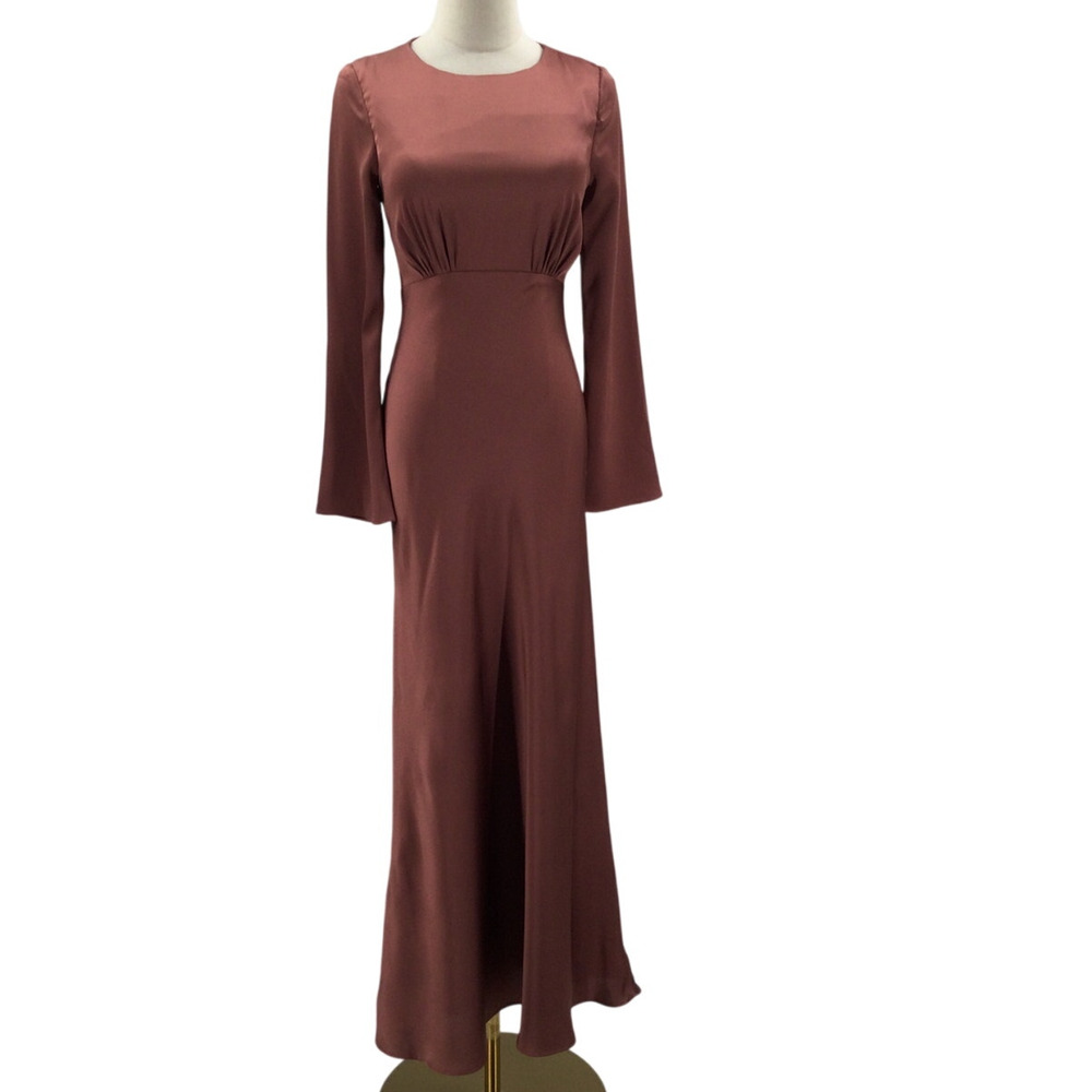 AW BRIDAL 0 XS Desert Rose pink Ginevra satin bridesmaid  maxi dress NEW 0b9